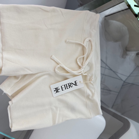 Cream Ribbed Drawstring Shorts - Picture 2 of 4